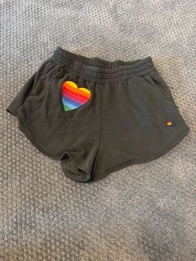 Aviator Nation Women's Lounge Shorts with Rainbow Heart Patch